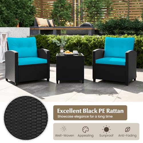 3 Piece Patio Furniture (Black-turquoise)