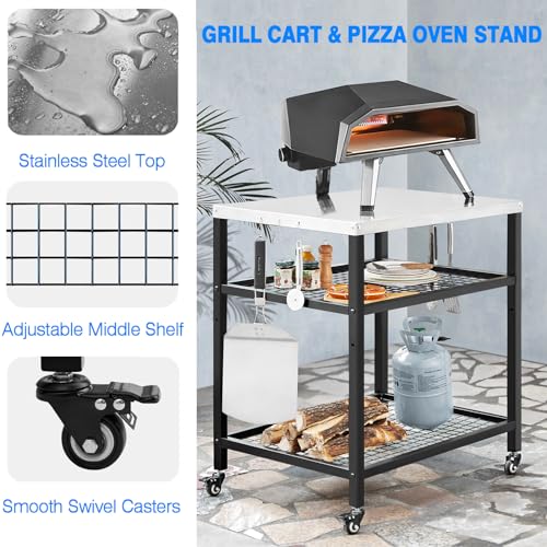 Stainless Steel Grill Cart with Cover Pizza Oven Stand with Water