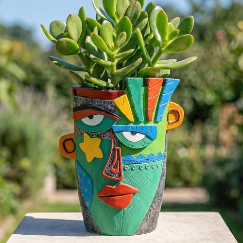 Abstract Face Planter Pot (Green)