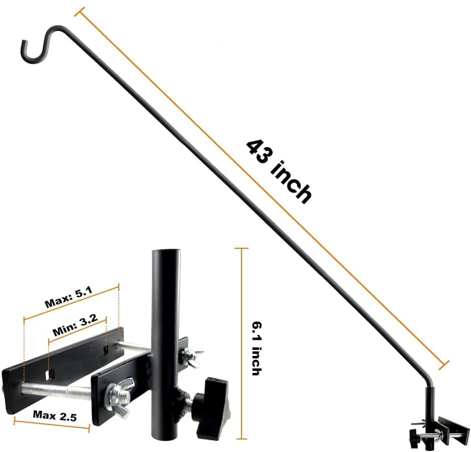 2 Packs Extended Rail Hook Fence Deck Bird Feeder Hook 360 Degree Rotary and Length Adjustable Plant Bracket for Feeders (2 Count)