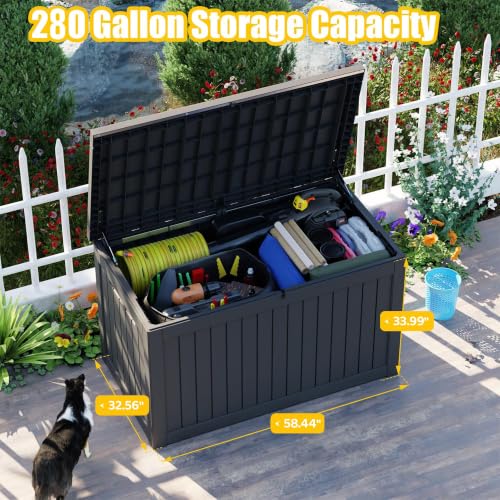 Deck Box 280 Gallon Large Outdoor Storage Box (Black / 280 Gallon)