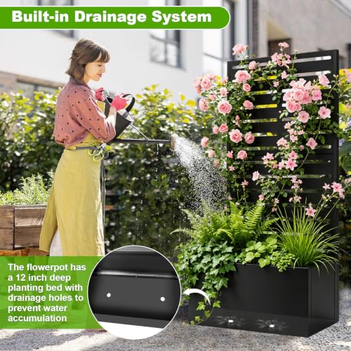 47"x24"x12" Metal Planter Box with Trellis (Black-louver Shaped / 47"x24"x12")