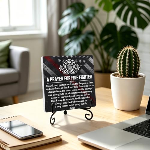 Firefighters Gift for Men Home Office Book Shelf Table Decor 6.3x6.3 In 02 (Multicolor 1722 / Wooden sign with iron frame（6.3 x 6.3 inches）)