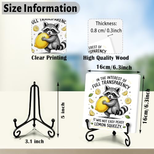 Funny Raccoon Wooden Plaque for Home Office Book Shelf Table Decor 01 (Multicolor 1742 / Wooden sign with iron frame（6.3 x 6.3 inches）)