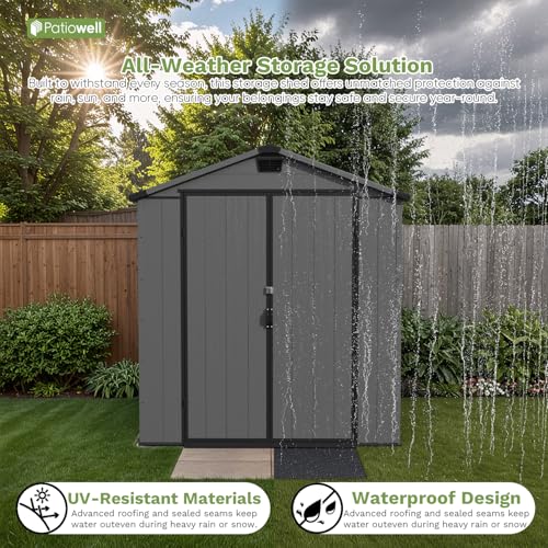 6X8 FT Plastic Outdoor Storage Shed with Floor (Dark Grey / 6x8)