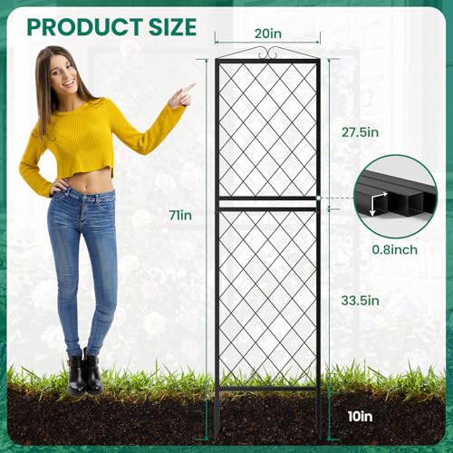 2 Pack Garden Trellis for Climbing Plants (71''H x 20''W/2 Pack / Black Rhombus Grid)