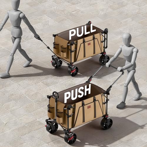 Folding Push Wagon with Canopy (Khaki)
