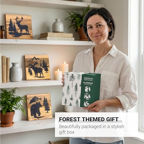Real Wooden Cabin Wall Decor with Bear Deer & Moose (Forest Animals)