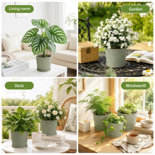 2 Pack Plant Pots Indoor (Brownish Green / 4.8''+5.5'')
