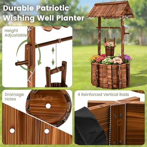 54" Outdoor Wooden Wishing Well Planter with Colorful LED Lights (54" H-wishing Well Planter)