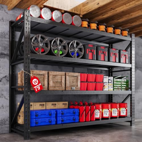 79” Wide Heavy Duty Metal Garage Shelving (Matte Black / 79"Wx24"Dx79"H)