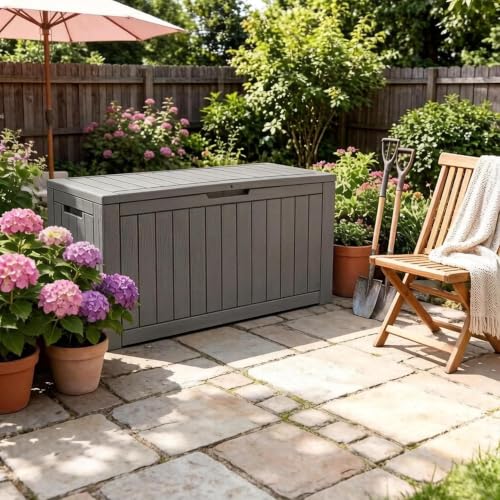100 Gallon Outdoor Storage Box Waterproof Deck Box for Patio (Grey / 100 Gallon)