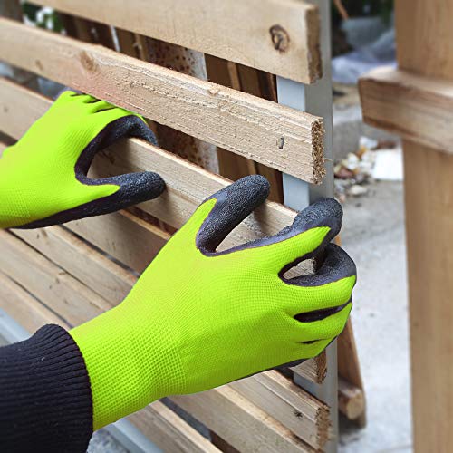 Crinkle Latex Rubber Coated Safety Work Gloves for Men Women (XX-Large / Green-12 Pairs)