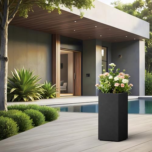 Accent Column Square Black Concrete Planter 23.6" H (Black / 23.6" H)
