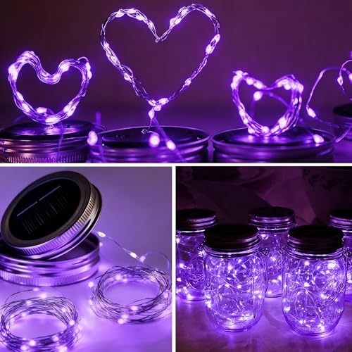 Solar Mason Jar Lid Lights 12 Pack Purple 30 LED Outdoor Decor (Purple)
