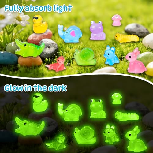 120 Pcs Luminous Mini Resin Animals Tiny Little Figures Glow in the Dark