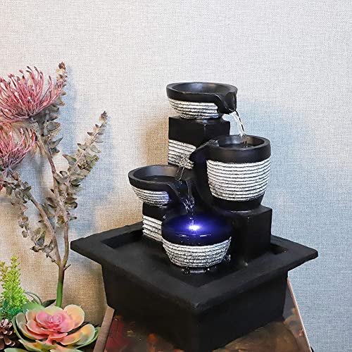 Tabletop Waterfall Fountain (White Clay Pot)