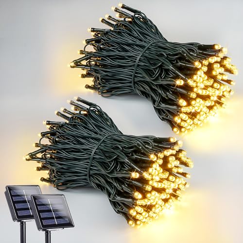 Solar String Lights Outdoor 2 Pack 200 LED 66FT Christmas Lights Warm White (2 Count)