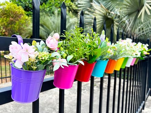 10 Pack 4" Galvanized Metal Railing Planters with Hooks (Round - 3.9 Inch)