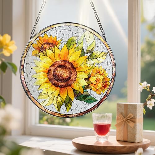 8 Inch Stained Glass Ornament (Sunflower)
