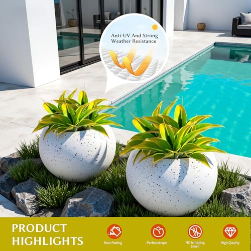 2-Pack 13-Inch Artificial Agave Plant Outdoor Decor, UV Resistant Fake Agave Plants and Faux Succulent Greenery for Planters, Porch, Patio, Garden, Entryway and Home Decor, Yellow (Agave12-ye2)