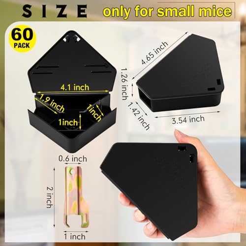 60 Pcs Triangle Mice Rat Bait Stations (Black / 5x3 in)