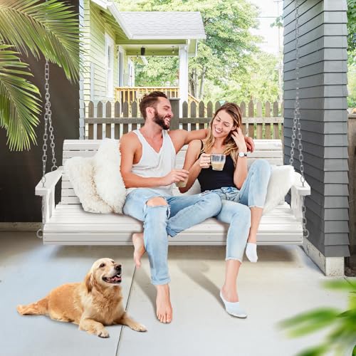 2026 Upgraded 5 FT Wooden Porch Swing (White / 5 FT)