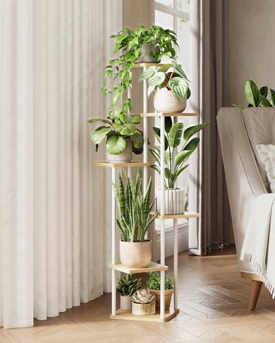 Corner Plant Stand Indoor Tall Plant Stand (White Oak 6 Tier)