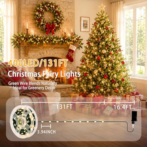400 LED Christmas Fairy Lights (Green Wire / 400LED/131FT)