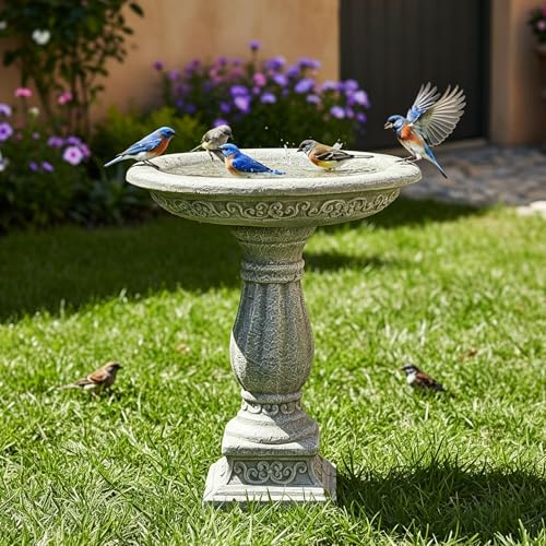 23.8" Tall Pedestal Bird Bath for Outdoor (Antique Gray)