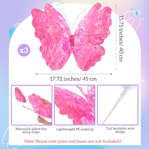 3 Pcs Giant Butterfly Decoration (Butterfly / Gradient Rose Red)