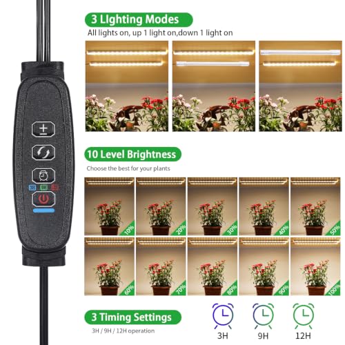 2 Heads 3000K Full Spectrum Plant Strips for Succulent Seedling Growing Automatic Cycle Timer (Black Cabel 3000K / 2 Head 1 Pack)
