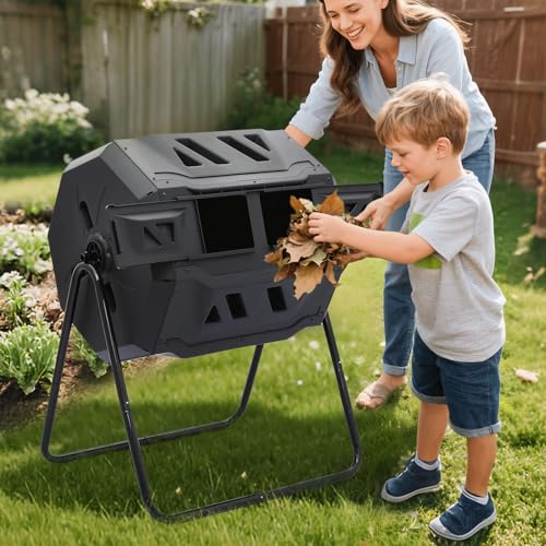 43 Gallons Dual Compost Tumbler with 2 Sliding Doors (43 gallons)