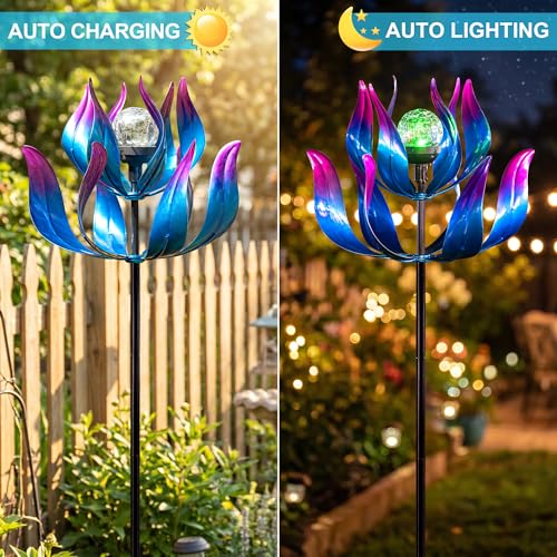 Solar Wind Spinner with Crackle Glass Ball (Blue Bloom Design)