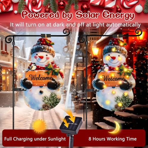 12x18 Solar Christmas Snowman Garden Flag (Snowman-Warm white-12x18 / 12×18inch)