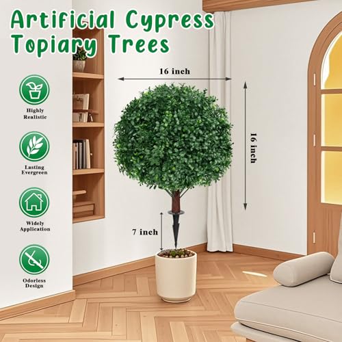 Set of 4 Artificial Boxwood Topiary Ball Tree with Ground Spike (Boxwood Ball 4pcs)