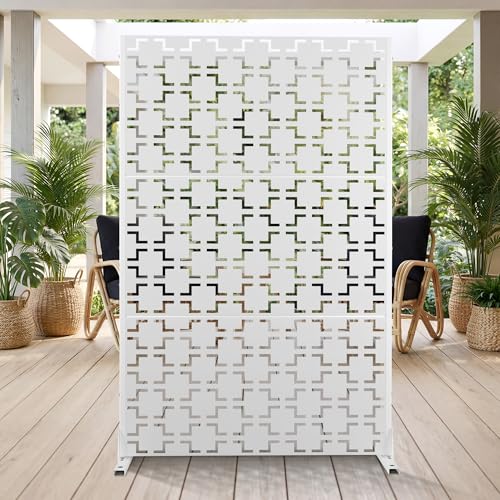 71" H Metal Privacy Screen Outdoor (71"H×47"W / White Square)