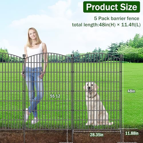Metal No Dig Garden Fence with Gate 48" H x 11.4'L 5 Panel Dog Barrier (48 in(H) X 13 ft(L))