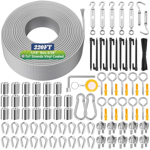220 FT 1 16" Wire Rope Kit 304 Stainless Steel Cable with M5 Turnbuckles for Cables Wire (220 Foot)