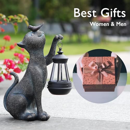 Outdoor Cat Statues Solar Garden Decor (Bird Cat)