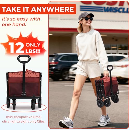 Compact Foldable Tailgate Wagon Cart with Wheels (Brick Dot)