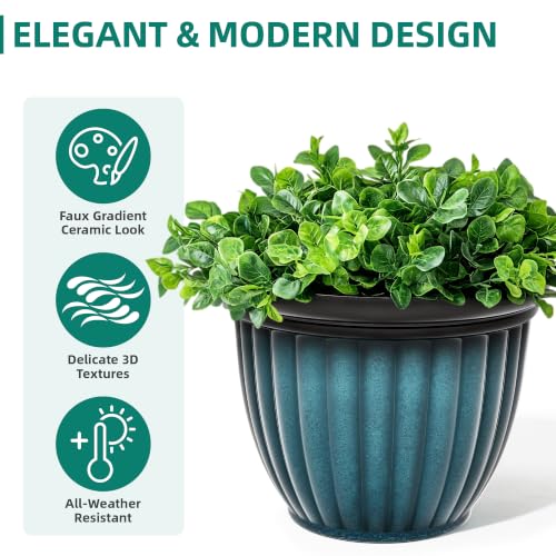 15" Large Flower Pots Set of 2 Plastic Planters for Outdoor Plants