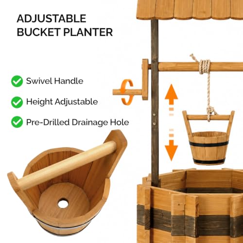 Wooden Wishing Well Outdoor Planters (Two-tone / 25" width)