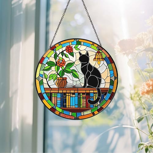 Cat Sun Catcher Stained Glass Window Hanging 9.8'' (Cat / 9.8inch)