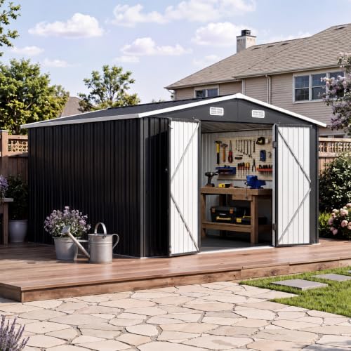 10x12 FT Shed Outdoor Storage Shed with Floor Black (Black / 10'x12')
