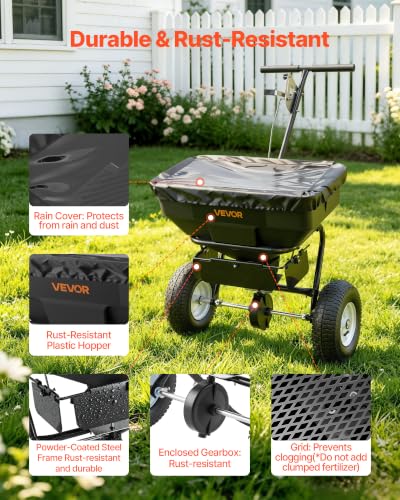Broadcast Spreader 130 lbs Capacity Hopper Walk (130LB / Black)