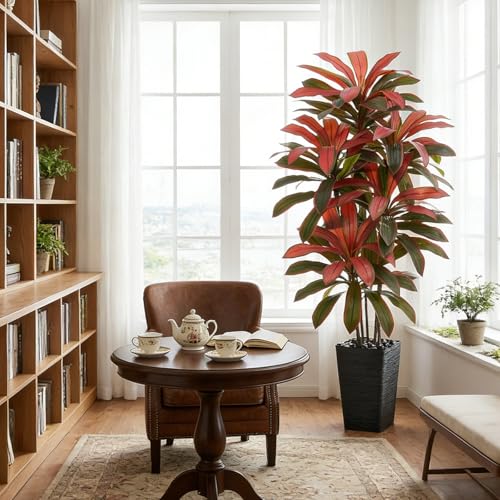 Artificial Dracaena Tree (Burgundy – Black Pot / 6FT)