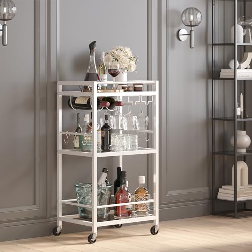 Bar Cart with 3 Mirrored Shelves (White（3 Tier）)