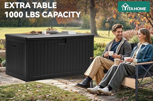 260 Gallon Large Deck Box with Divider & Side Handles (Black / 260 Gallon)