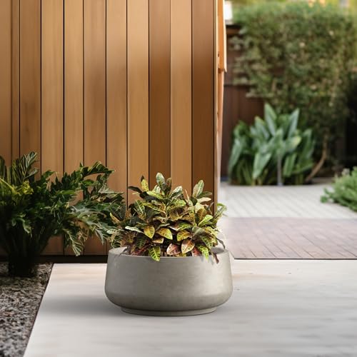 Large Round Bowl Weathered Concrete Planter 17.3" Dia (Weathered Concrete / 16.1" Dia)